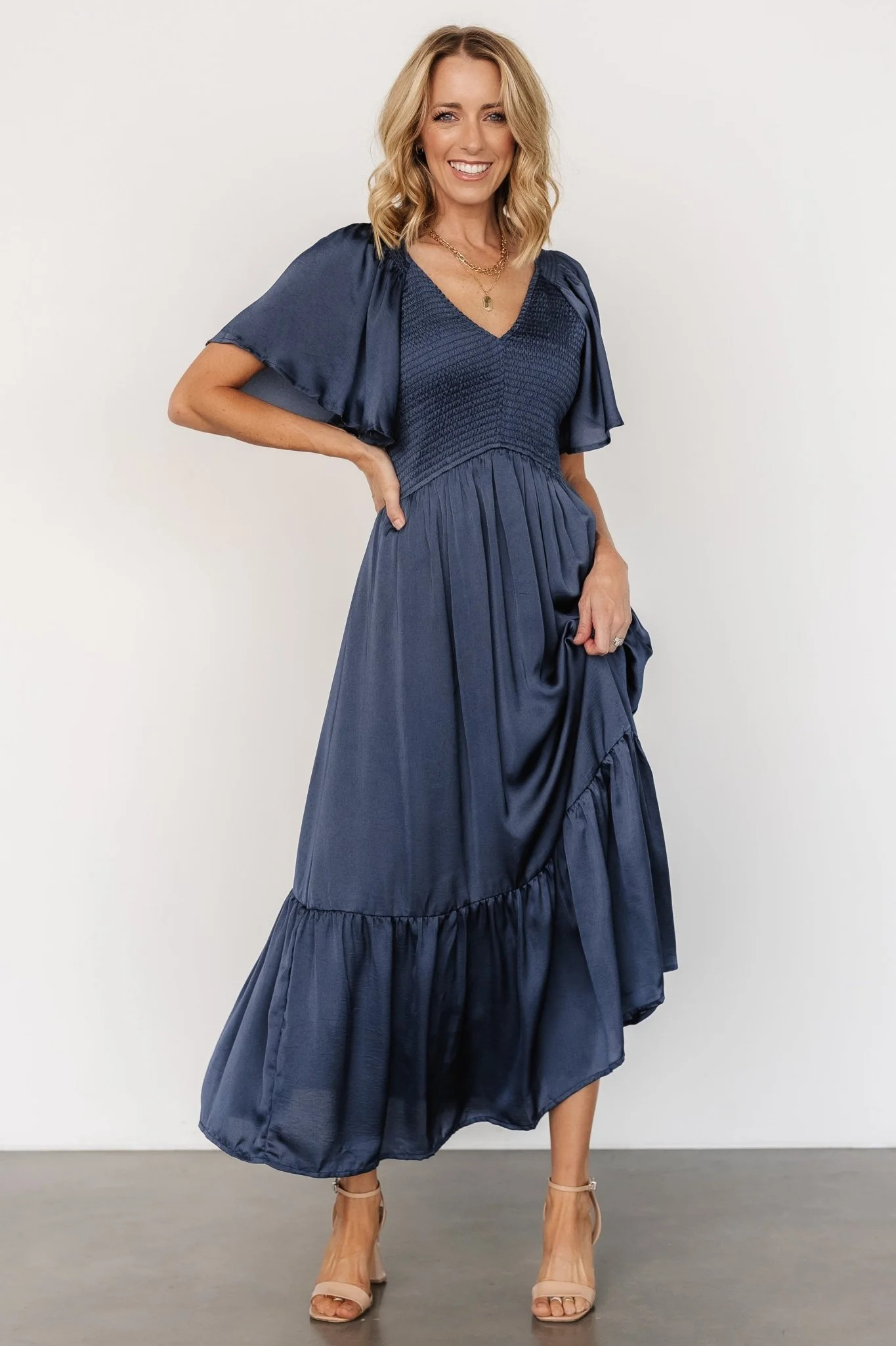 Lovell Smocked Midi Dress | Midnight Blue | Baltic Born