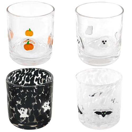 4pcs Cups The 16 Oz Cute Icons Juice Glasses Is A Double Old Fashioned Hand Blown Drinking Glass That Includes A Pumpkin, Bat And Ghost Pattern | Amazon (US)