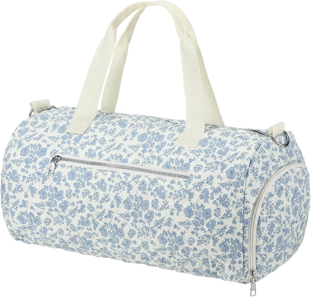 Dansydaisy Blue Floral Quilted Duffle Bag for Women Cotton Large Floral Travel Duffle Dance Bag w... | Amazon (US)