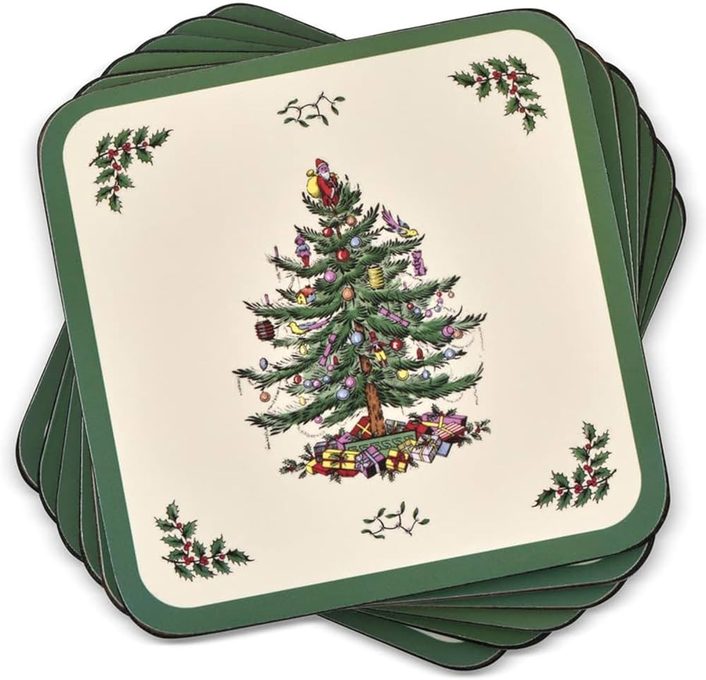 Spode Christmas Tree Holiday Coasters (Set of 6) - Cork Backed Board, Heat and Stain Resistant Dr... | Amazon (US)