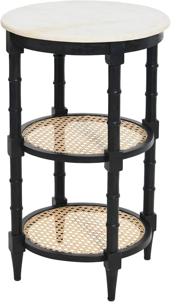 Creative Co-Op Mango Wood and Woven Cane Side End Table, Black | Amazon (US)
