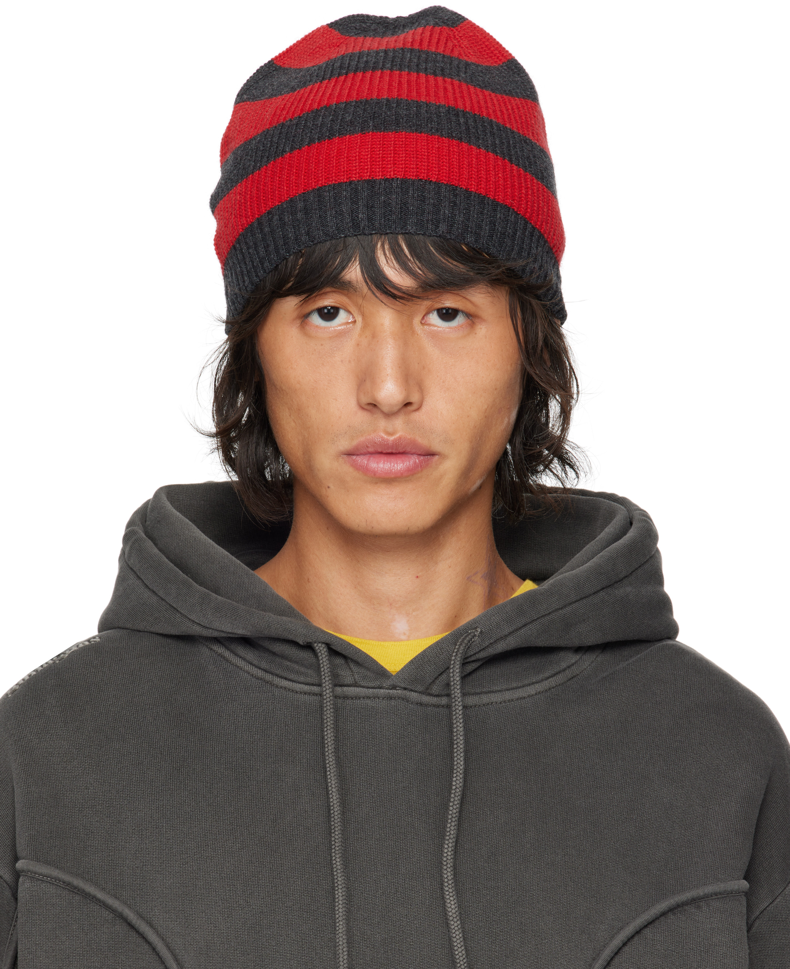 Gimaguas Red & Gray Pedro Stripes Beanie | SSENSE