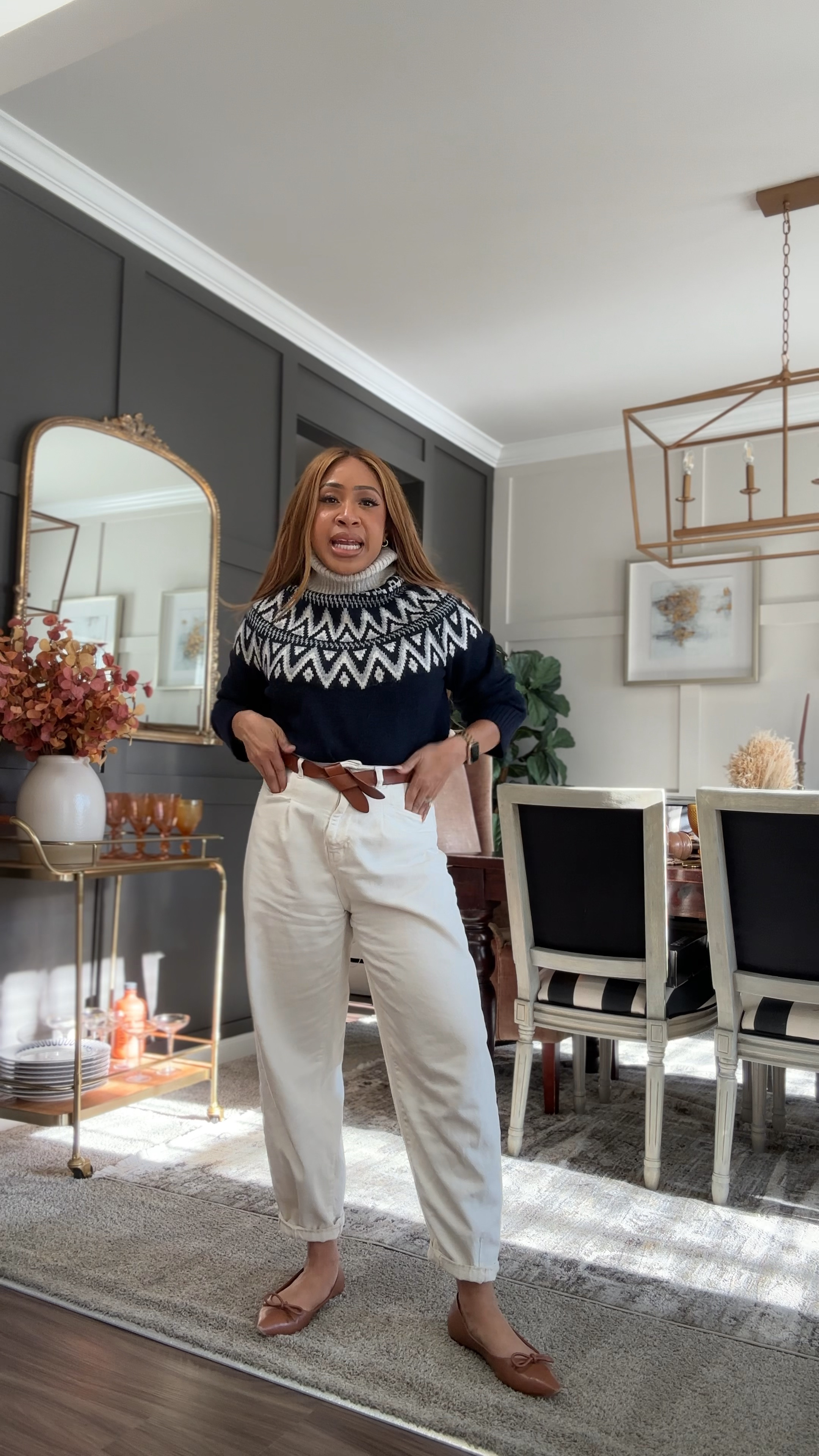 So many good sweaters under $40 available including the one I’m wearing. (I’m wearing a small.) Found similar barrel shaped pants & jeans plus almost identical flats 🙌🏽 Linked to my mirror - it’s the 48” one and 40% off today. 

#LTKSaleAlert #LTKFindsUnder100 #LTKFindsUnder50