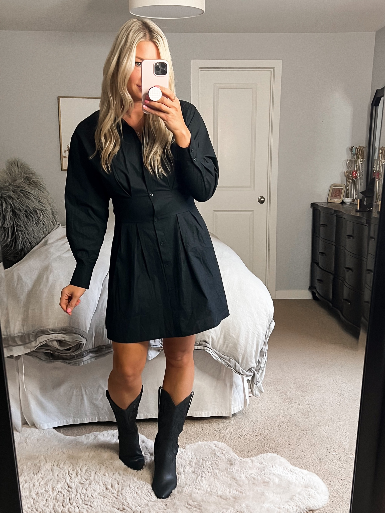 Shirt dress from Abercrombie 
LTK sale 
Western style boots 
All tts
Fall outfit 

#LTKshoecrush #LTKfindsunder100 #LTKSale