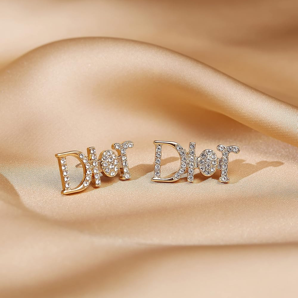 D Earrings Initial Letter Earrings & Hypoallergenic Stud Earrings Cubic Zirconia Earrings Rhinestone | Amazon (US)