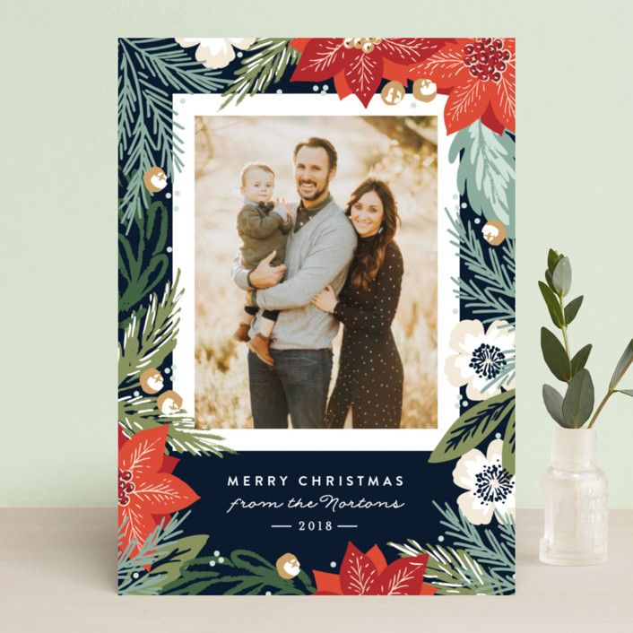 "Winter Botanicals" - Customizable Christmas Photo Cards in Blue by Alethea and Ruth. | Minted
