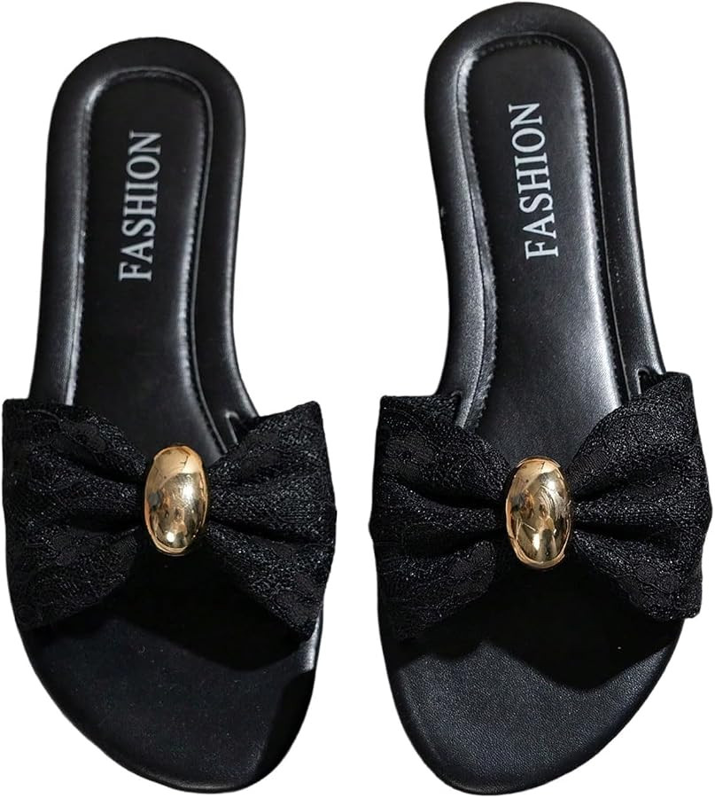 BEAUDRM Women's Pearls Sandals Dressy Flats Summer Casual Flat Sandals | Amazon (US)