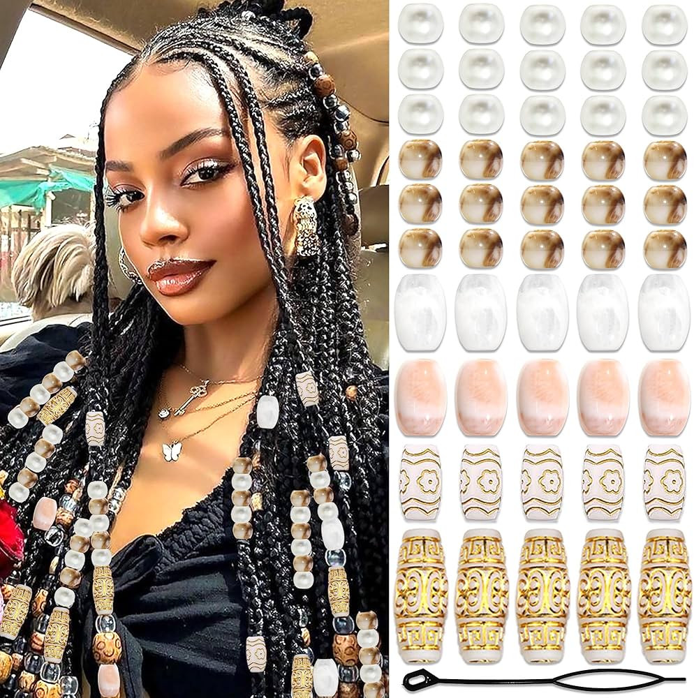 NAISKA 50Pcs Vintage Hair Beads for Braids Loc Jewelry Dreadlock Beads for Hair Multi Shape Loc B... | Amazon (US)
