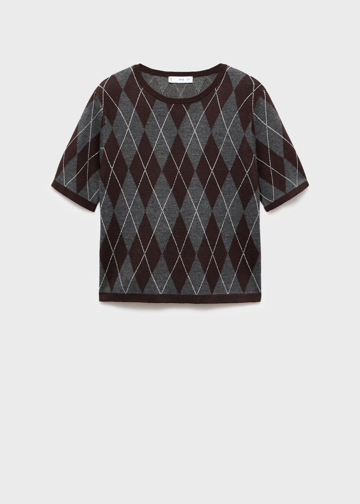 Short-sleeved argyle sweater - Women | MANGO Netherlands | MANGO (UK)