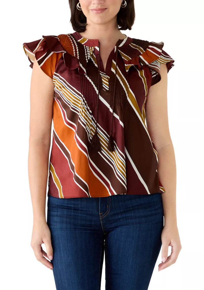 Women's Flutter Sleeve Striped Blouse | Belk