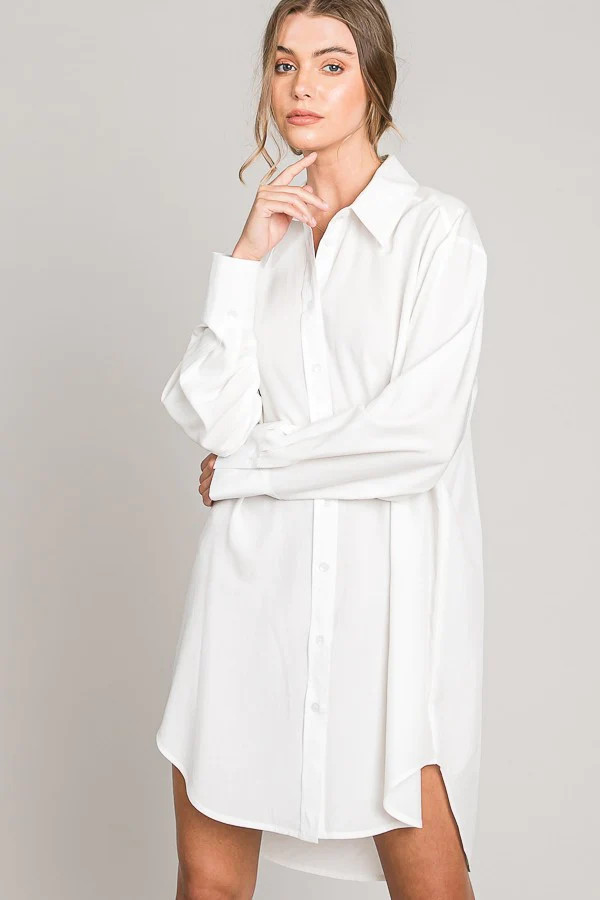 Button Down Shirt Dress - Wht | Shop BIRDIE