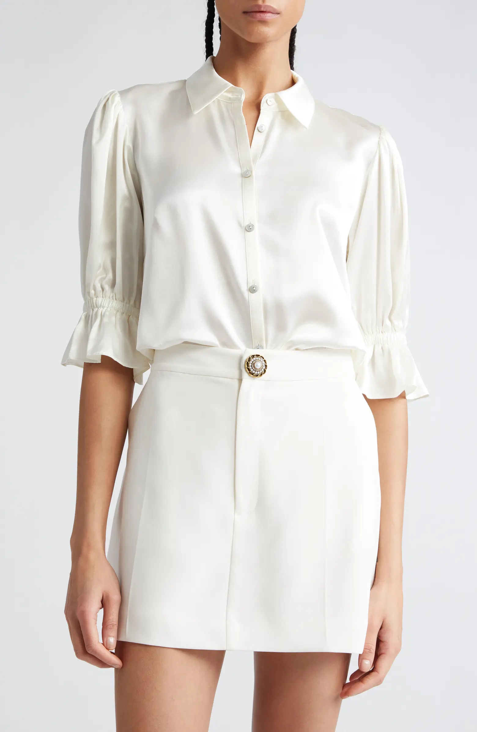 Cinq à Sept Fiona Ruffle Cuff Silk Button-Up Shirt | Nordstrom | Nordstrom