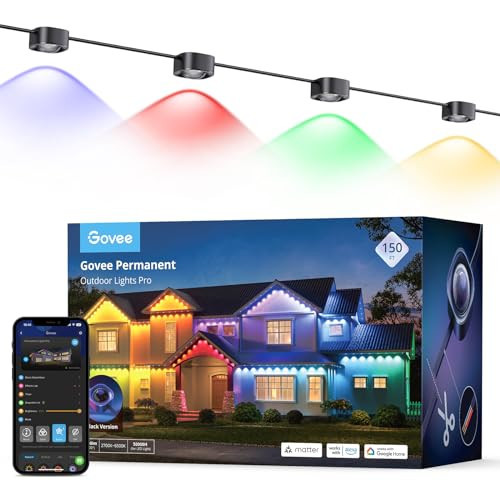 Govee Permanent Outdoor Lights Pro, 150ft with 90 RGBIC LED Lights for Daily and Accent Lighting, 75 Scene Modes for Outdoor Decor, IP67 Waterproof, Works with Alexa, Google Assistant, Matter, Black | Amazon (US)