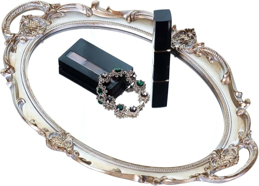 Zosenley Polyresin Ellipse - Bandeja de espejo decorativa antigua, organizador de maquillaje, org... | Amazon (US)