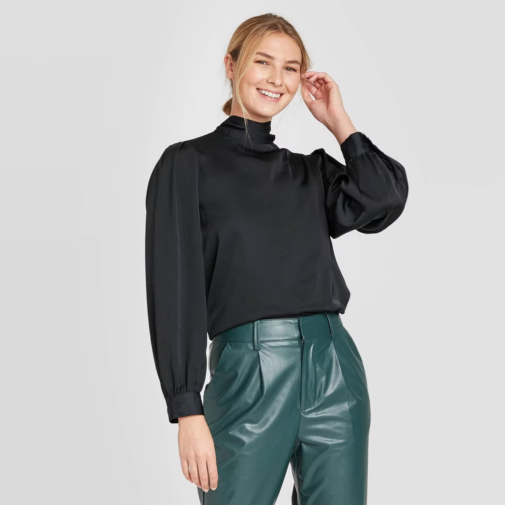 Women's Balloon Long Sleeve Blouse - Prologue Black S | Target