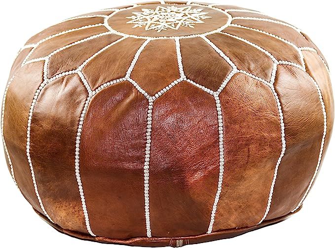 GRAN Handmade Leather Moroccan Pouf Footstool Ottoman | Brown Genuine Leather with Hand Embroider... | Amazon (US)