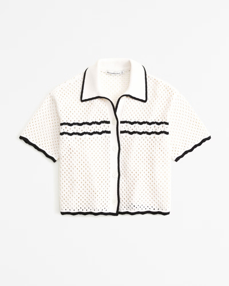 Women's Crochet-Style Button-Up Polo | Women's Clearance | Abercrombie.com | Abercrombie & Fitch (US)