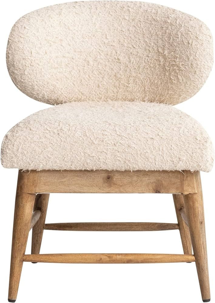 Creative Co-Op Boucle Cotton Upholstered Wood Legs, Ivory and Natural Chair | Amazon (US)