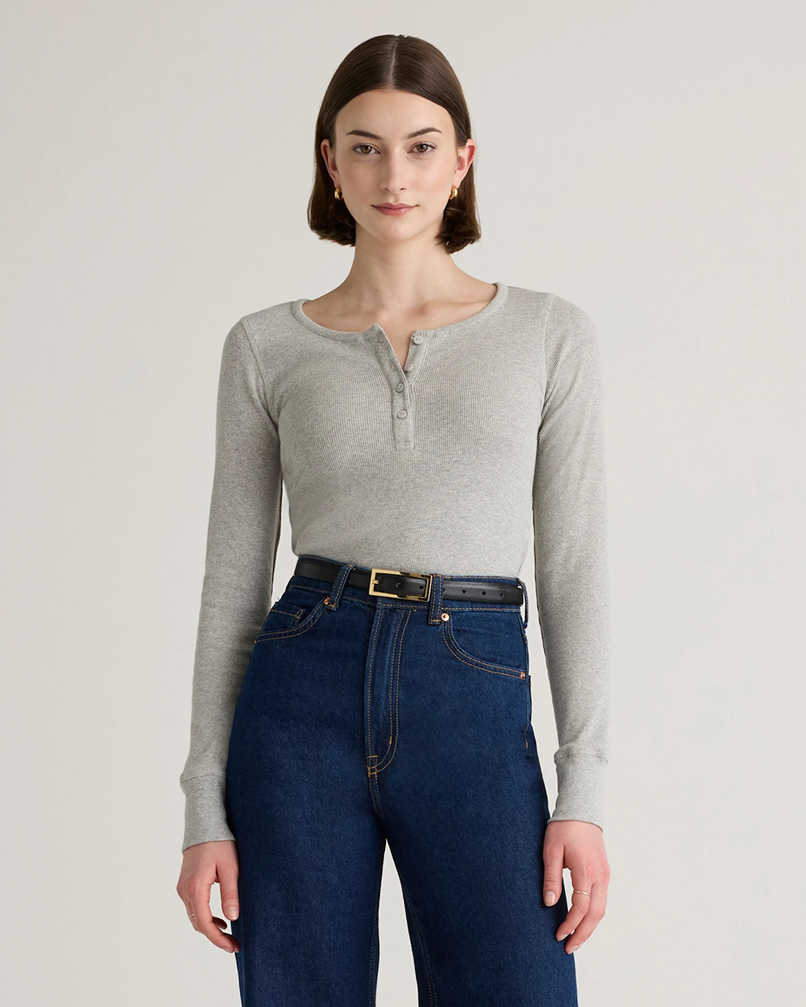 Quince | Women's Micro-Rib Henley Long Sleeve T-Shirt in Black, Size XL, Organic Cotton | Quince