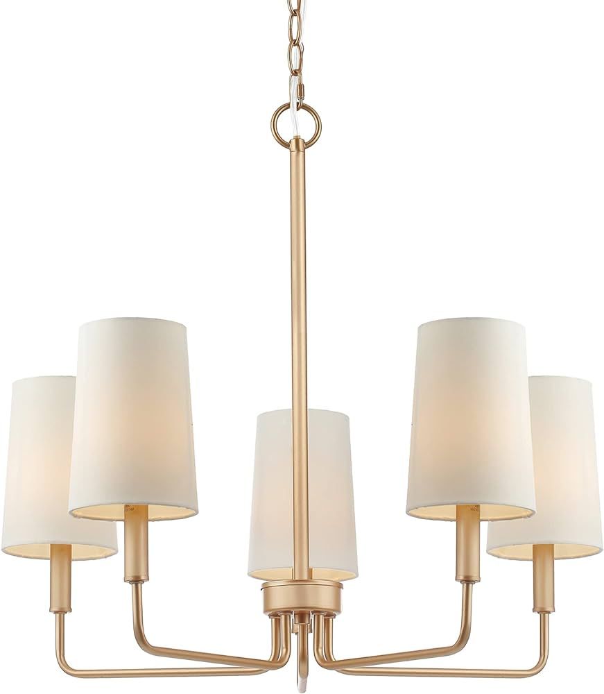 Homebelife Chandelier, Muted Gold with White Fabric Shade, Farmhouse Linear Island Lighting Fixture for Kitchen, Dining Room (5-Light Muted Gold with Fabric Shades) | Amazon (US)
