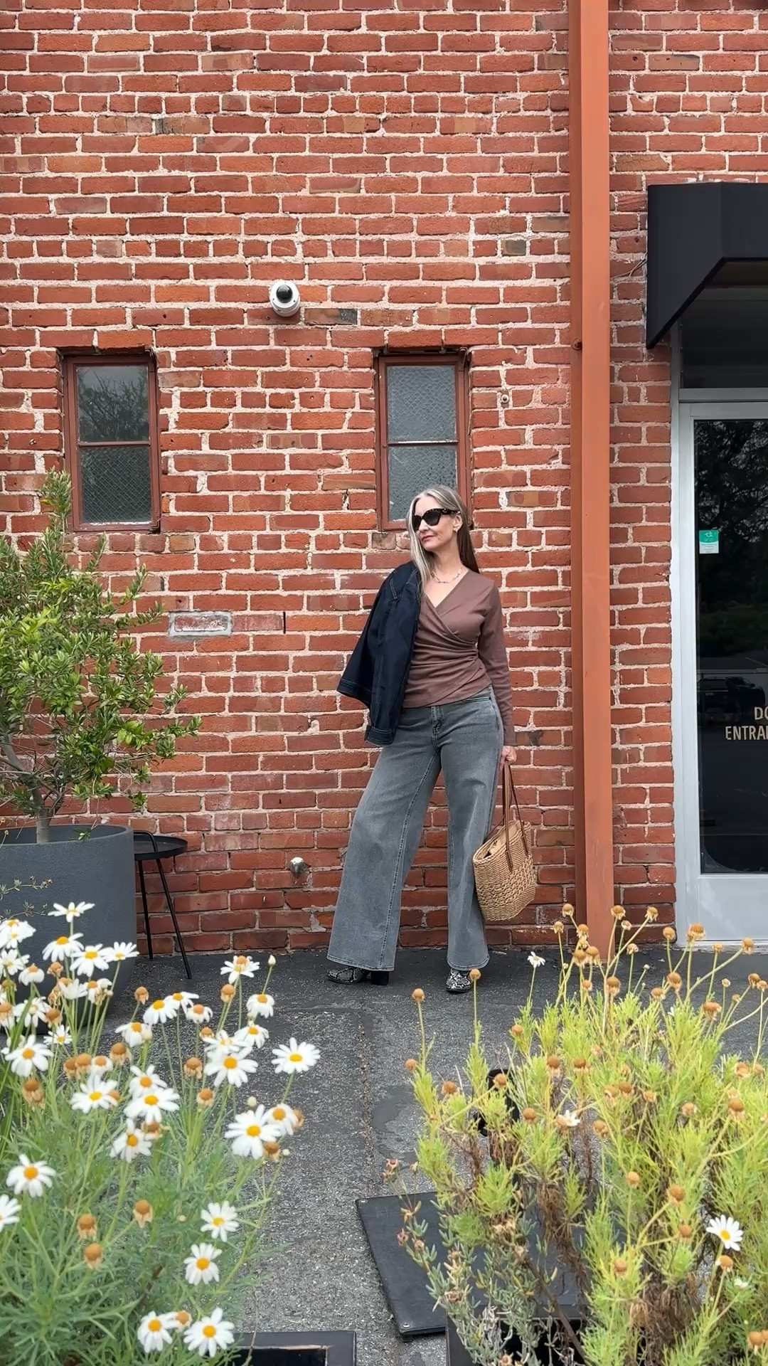 Do you like the gray and mocha brown together? Loving these wide leg jeans, flattering on my size 10, pear shaped body. The wrap top is super flattering too. #ootd #midsizestyle #size10 #grayjeans

#LTKdayinmylife #LTKootd #LTKOver40