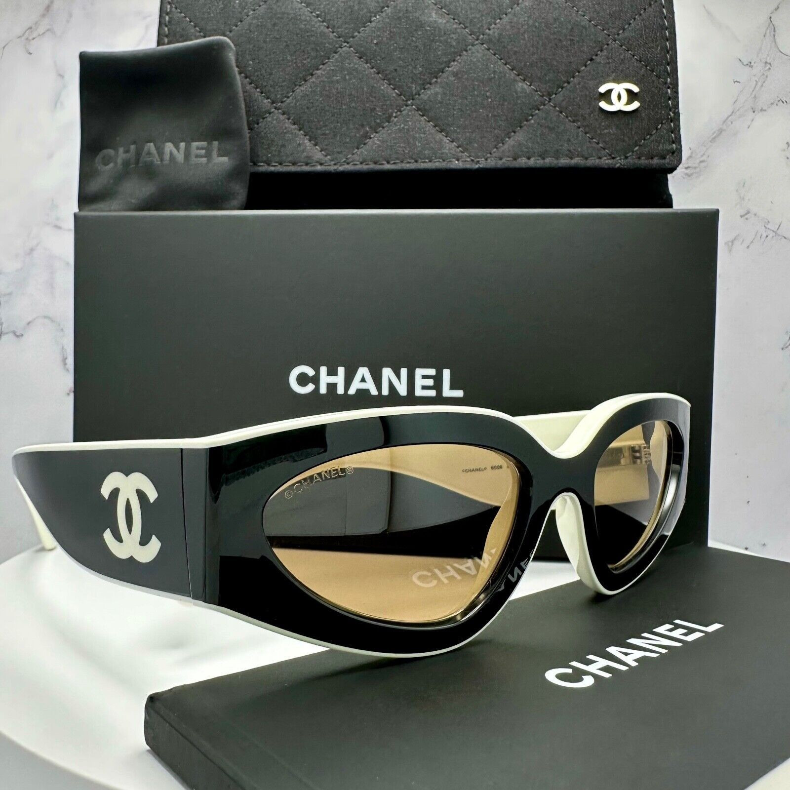 Chanel New CHANEL Black White Cat Eye Sunglasses CC Logo Authentic | Grailed | Grailed