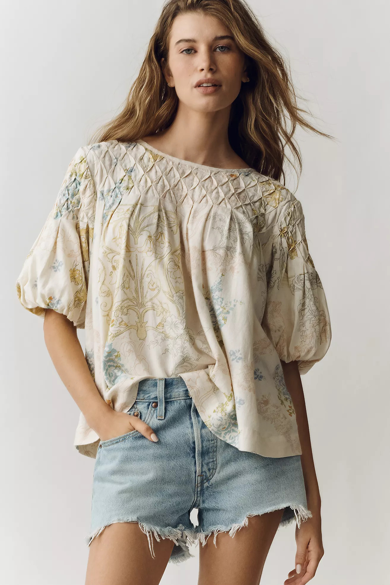 The Liza Puff-Sleeve Smocked Linen Top | Anthropologie (US)