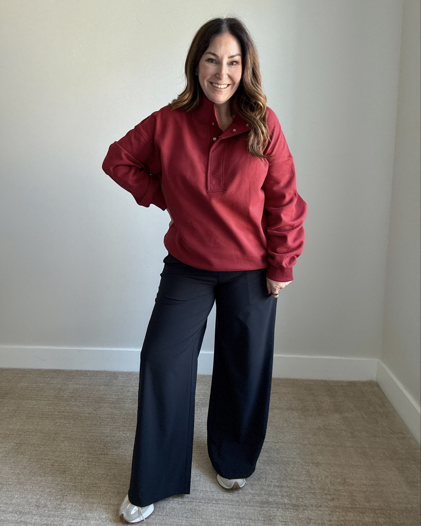 Fall Athleisure Sweatshirt and Wide Leg Pants Outfit #fallcasualoutfit #falloutfit #everydaylook #athleisurelook  

 #LTKActive #LTKOver40 #LTKSaleAlert