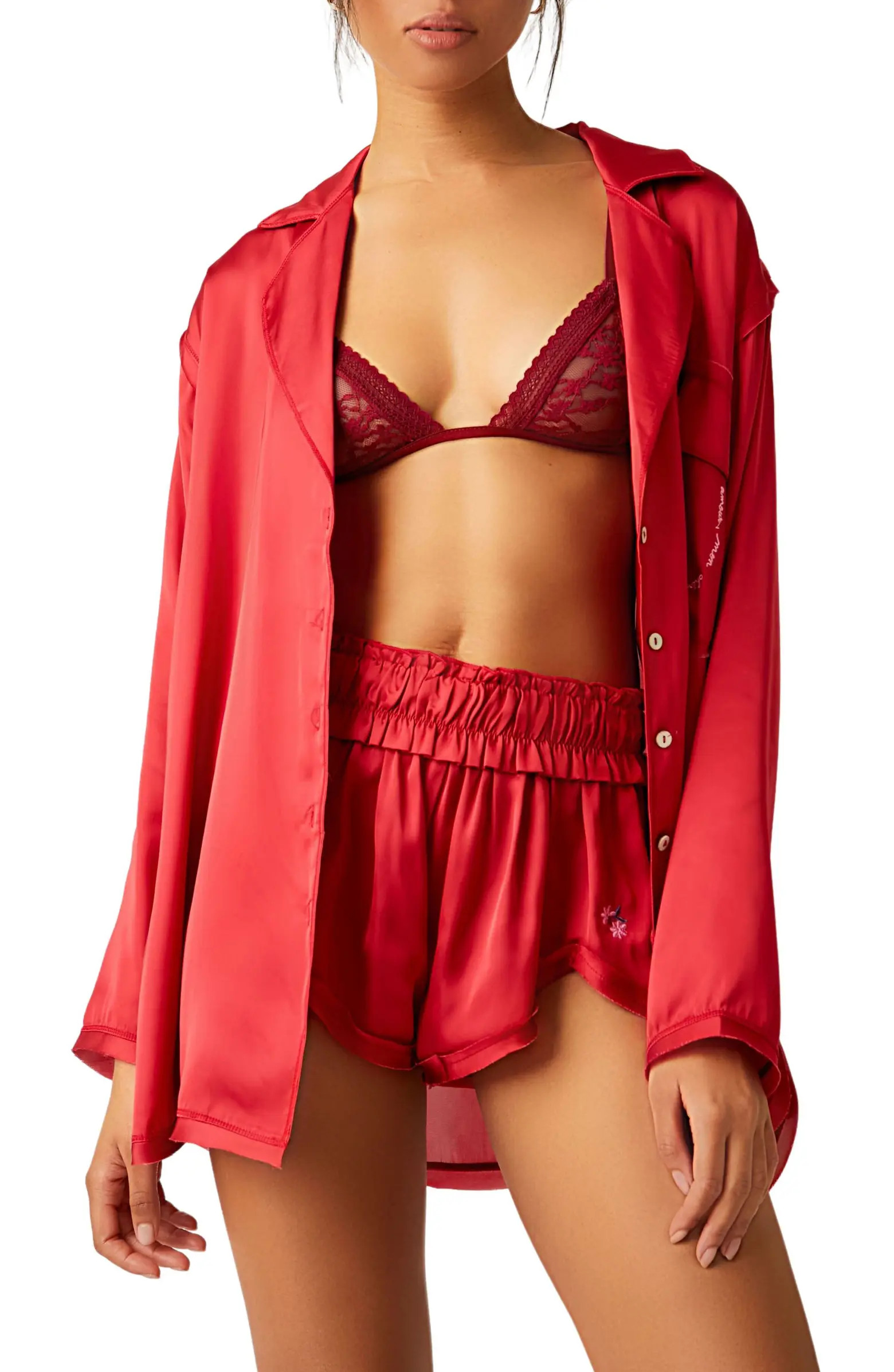 Like Honey Long-Sleeve Satin Pajama Shirt | Nordstrom