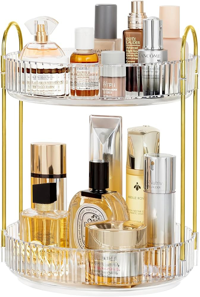 Vorey 360 Rotating Makeup Organizer Countertop Clear 2 Tier Bathroom Organizer Spinning Perfume O... | Amazon (US)