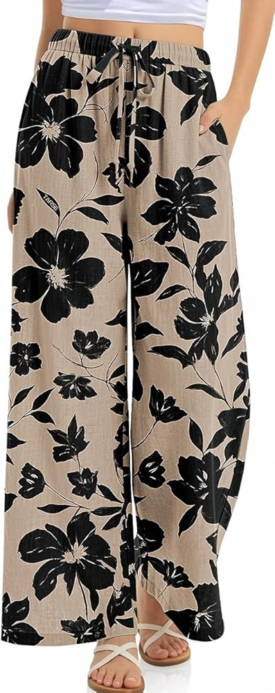 TARSE Women Linen Palazzo Pants Summer Wide Leg Casual Lounge Pant 2026 Beach Travel Vacation Out... | Amazon (US)
