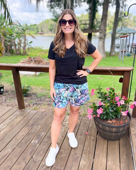 #walmartpartner #walmartfashion REAL LIFE OOTD! I am OBSESSED with these shorts! How cute are they?!? They are the same under $13 linen blend ones we love but the print is just darling- SO Florida. I'm wearing them in a medium; they run big so size down if between sizes. Also, these 100% cotton tees are under $5 and a steal. They are a relaxed fit; I'm wearing it TTS in a medium. @walmart

#LTKFindsUnder50 #LTKOver40 #LTKMidsize