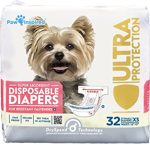 Paw Inspired 32ct Disposable Dog Diapers | Female Dog Diapers Ultra Protection | Diapers for Dogs in Heat, Excitable Urination, or Incontinence (X-Small) | Amazon (US)