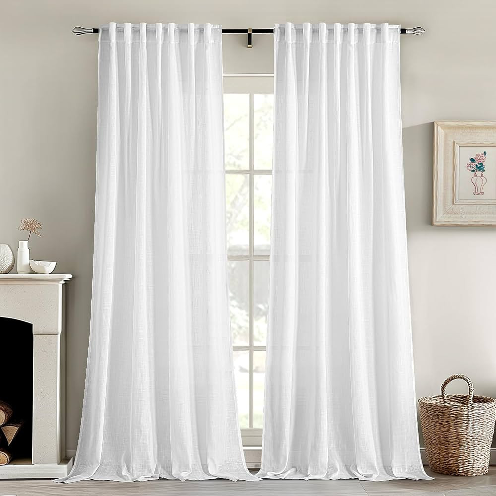 MIULEE White Linen Curtains 90 Inches Long 2 Panels for Bedroom Living Room, Soft Thick Linen Tex... | Amazon (US)