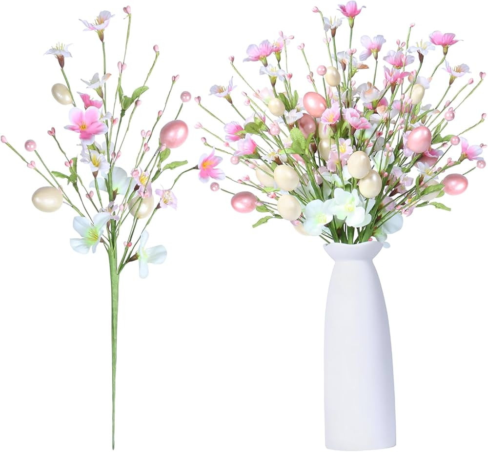 Super Holiday Easter Decorations, 5PCS Artificial Pink Easter Egg Flower Stems Decorations, Sprin... | Amazon (US)