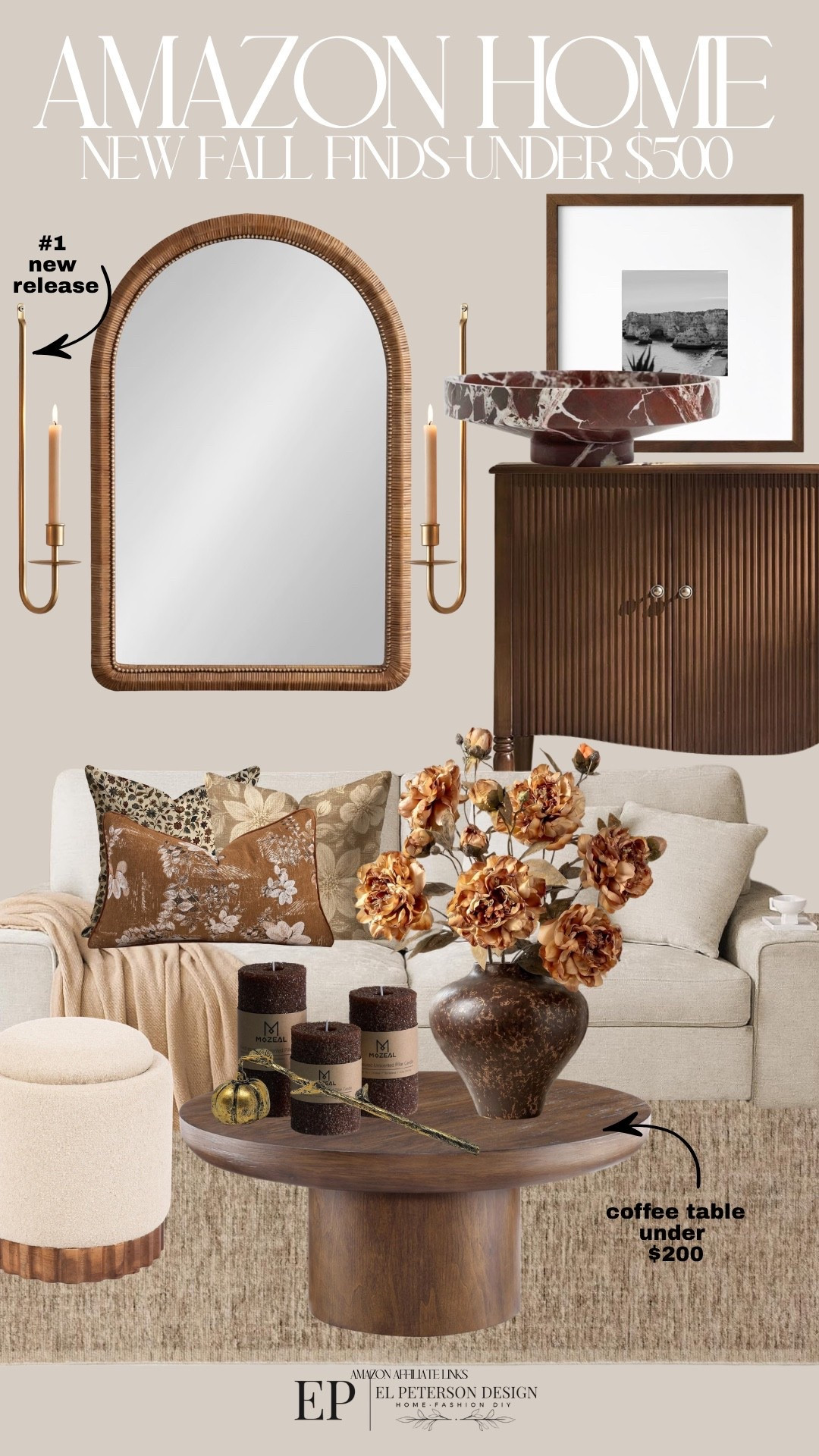 Amazon
Sideboard
Mirror
Candle sconce
Picture frame
Stems
Sofa
Ottoman
Candle
Coffee table

#LTKHome