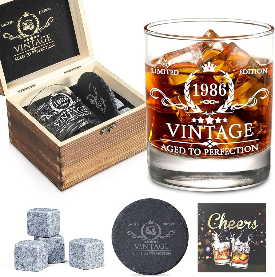 40th Birthday Gifts for Men Whiskey Glass Set - 40th Birthday Decorations, Party Supplies - 40 Ye... | Amazon (US)