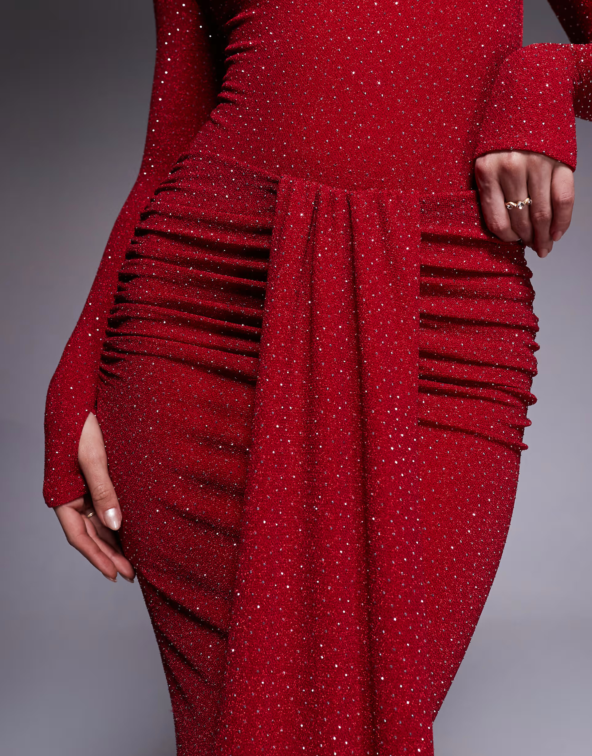 Wanderdoll Nara sculpted hotfix drape detail maxi skirt co-ord in red | ASOS (Global)