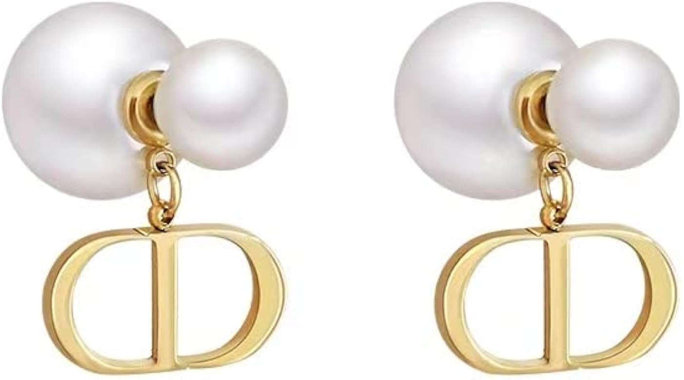 Cd Letter Pearl Earrings, Carefully Selected White Shell Pearl Dangle Lever Back Earrings For Wom... | Amazon (US)