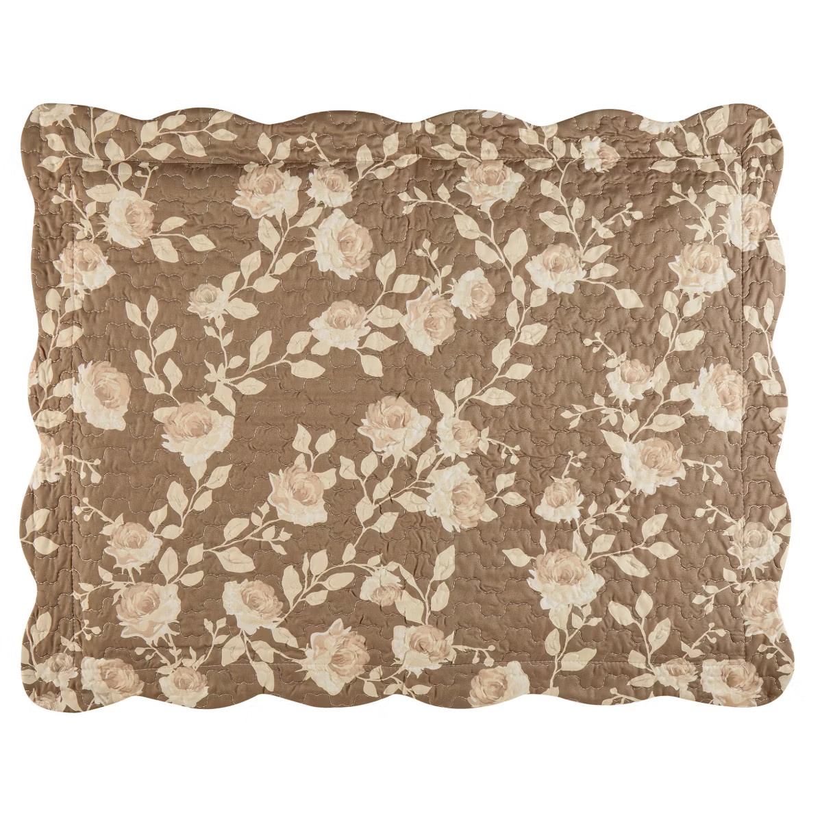 Collections Etc Unique Rose Design Scalloped Edge Pillow Sham Sham Taupe | Target