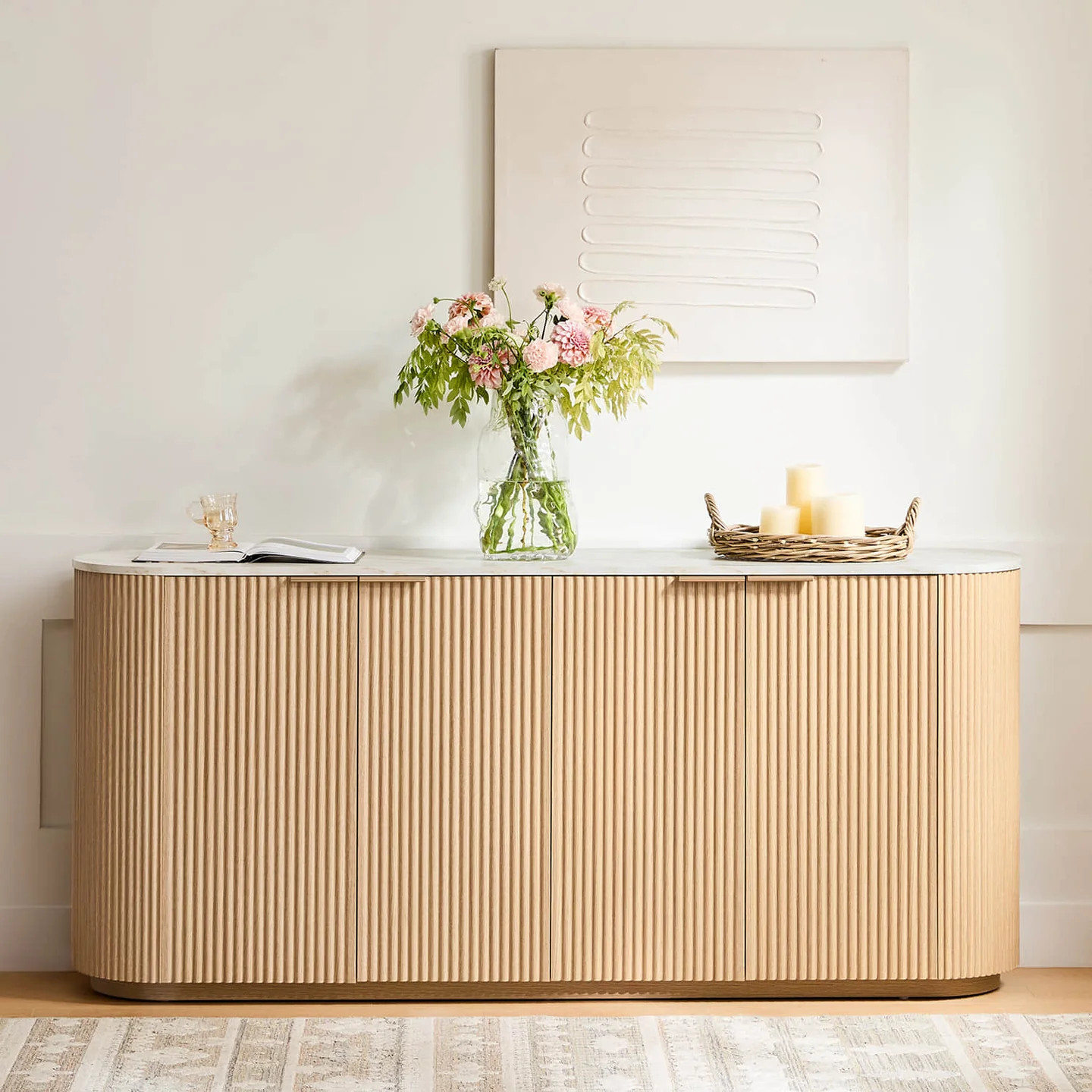Bowen 70” Modern Fluted Wood Sideboard | Adjustable Shelves | Chita