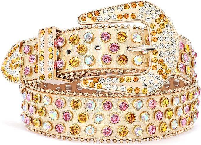 Rhinestone Belt for Women SUOSDEY Western Cowgirl Bling Studded Leather Belt for Jeans Pants | Amazon (US)