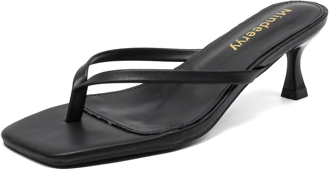 Thong Sandals Kitten Heels Square Toe Flip Flops Slip On Heels for Women Kitten Heel Sandals Low ... | Amazon (US)