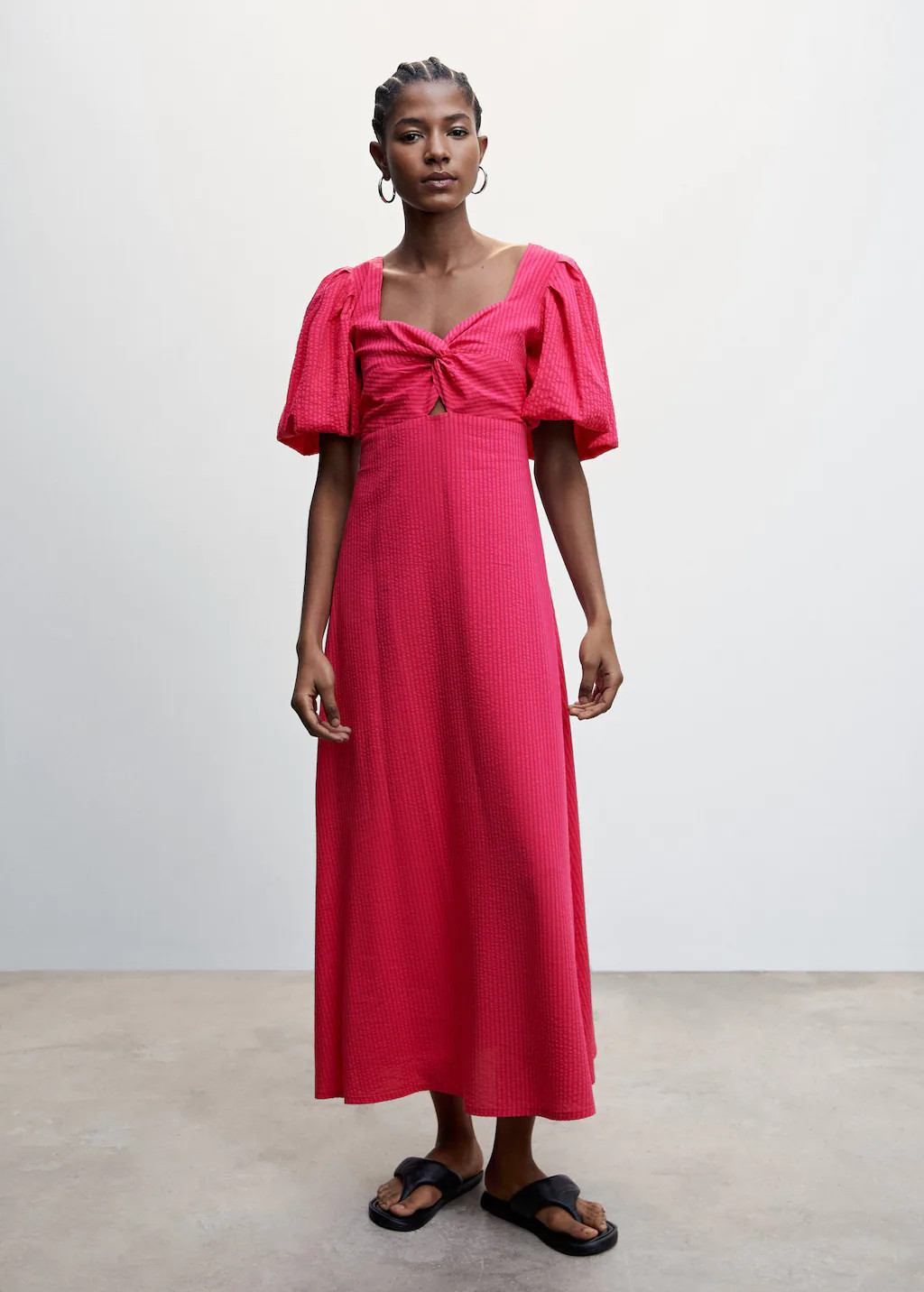 Puffed sleeves texture dress | MANGO (US)