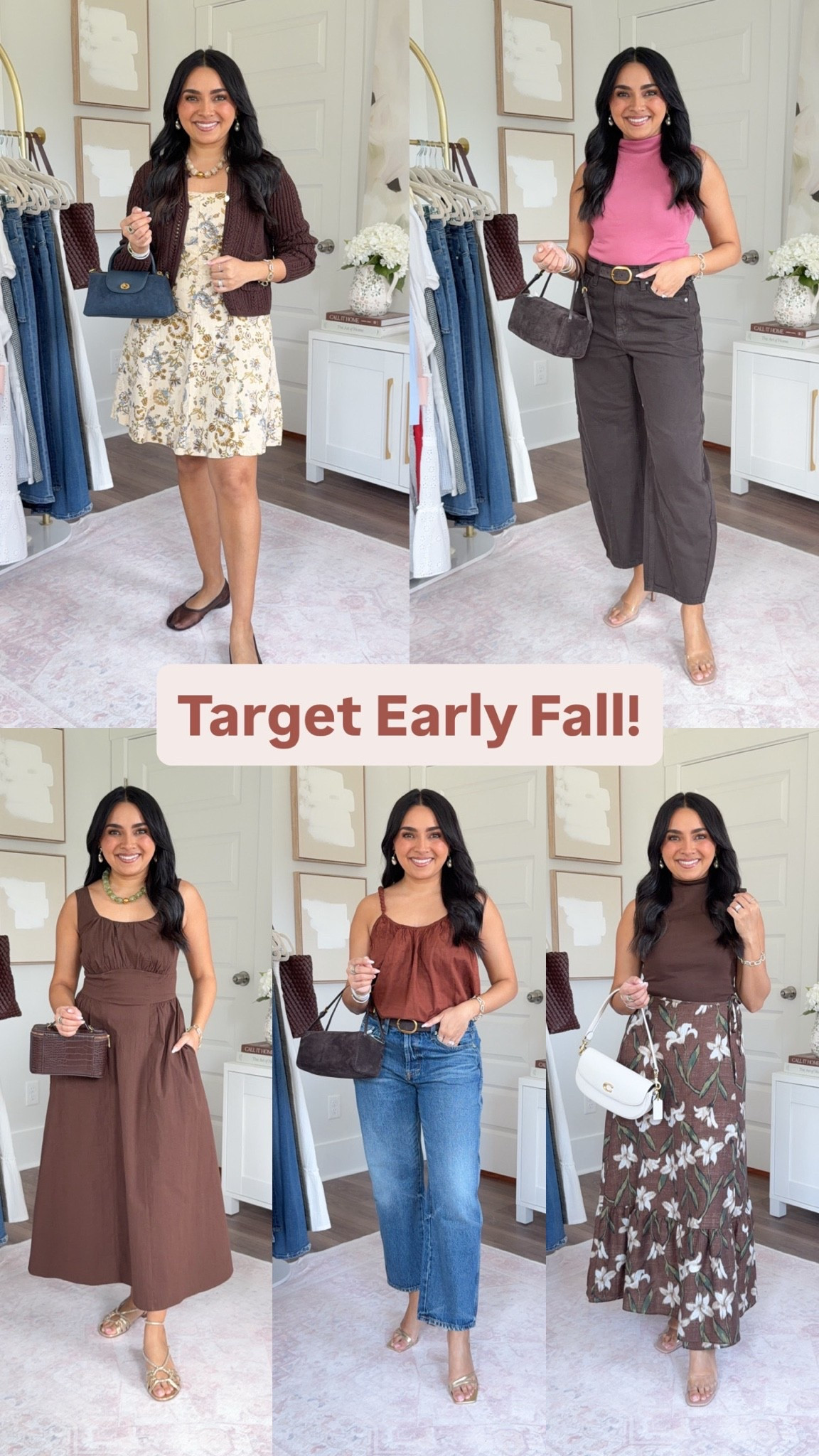 Target Try On!
For reference: I’m 5’0, petite, 32b bra size, and 2/26 in bottoms, pear shaped. 
*Everything I share is unaltered! TTS means true to size. Between size 5-6.5 in shoes

Brown dress size xs TTS
Gold Sandals size 5 TTS

Pink top size xs TTS
Brown barrel jeans size 2 short TTS
Clear heels size 5 TTS

Yellow floral dress size xs TTS - took in the straps with the stitchy tool!
Brown cardigan size xs TTS
Brown mesh flats size 5 TTS

Brown tank size xs TTS
Medium Wash Boyfriend jeans size 2 short TTS
Gold heels size 5 TTS

Brown top size xs TTS
Brown floral skirt size xs TTS
Clear heels size 5 TTS

Fall outfits women
Date night 
Business casual
Fall family photos
Petite style

#LTKPetite #LTKootd #LTKSaleAlert