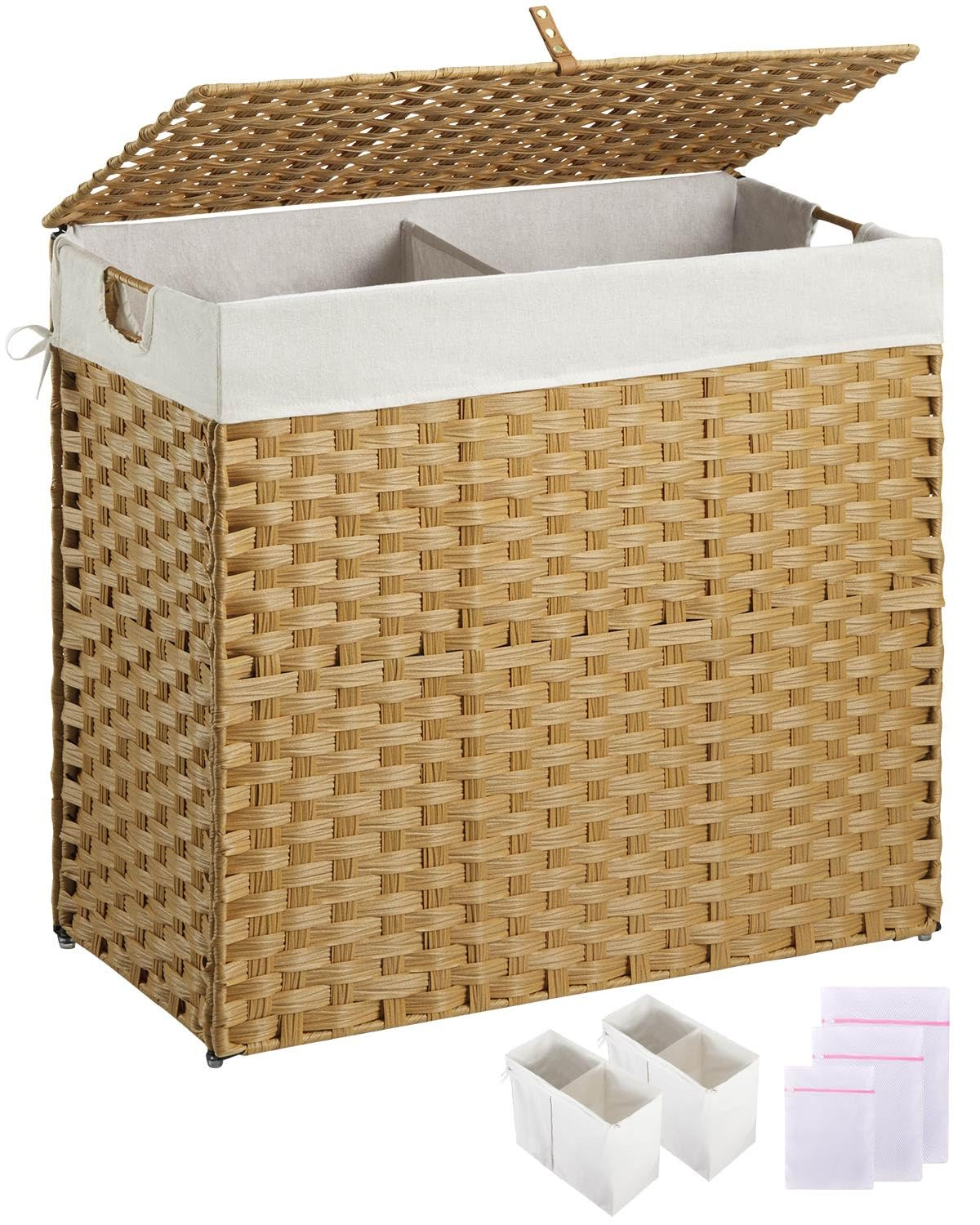Greenstell Laundry Hamper with lid, No Install Needed, 130L Wicker Laundry Baskets Foldable 2 Rem... | Amazon (US)