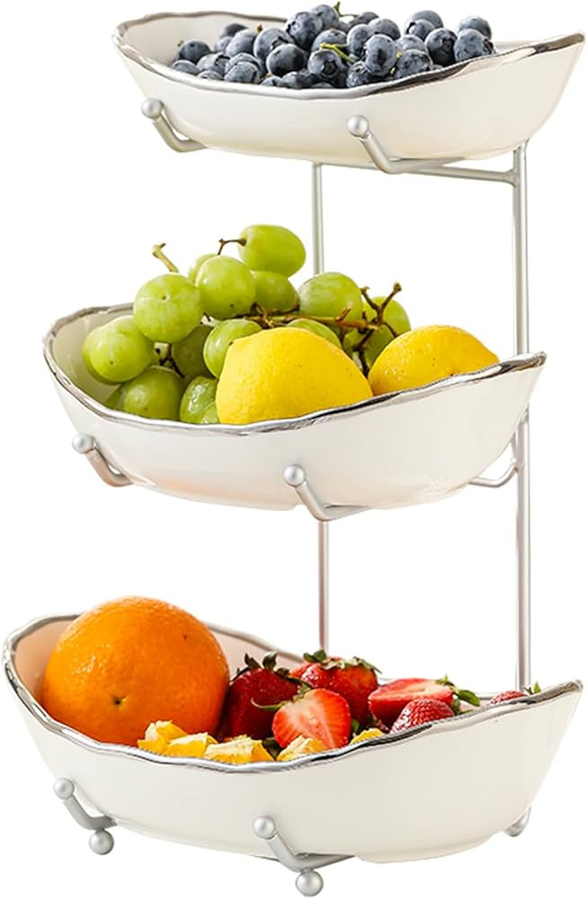3 Tier Ceramic Fruit Bowl for Kitchen Counter, Tiered Fruit Basket for Countertop, Modern Multi L... | Amazon (US)