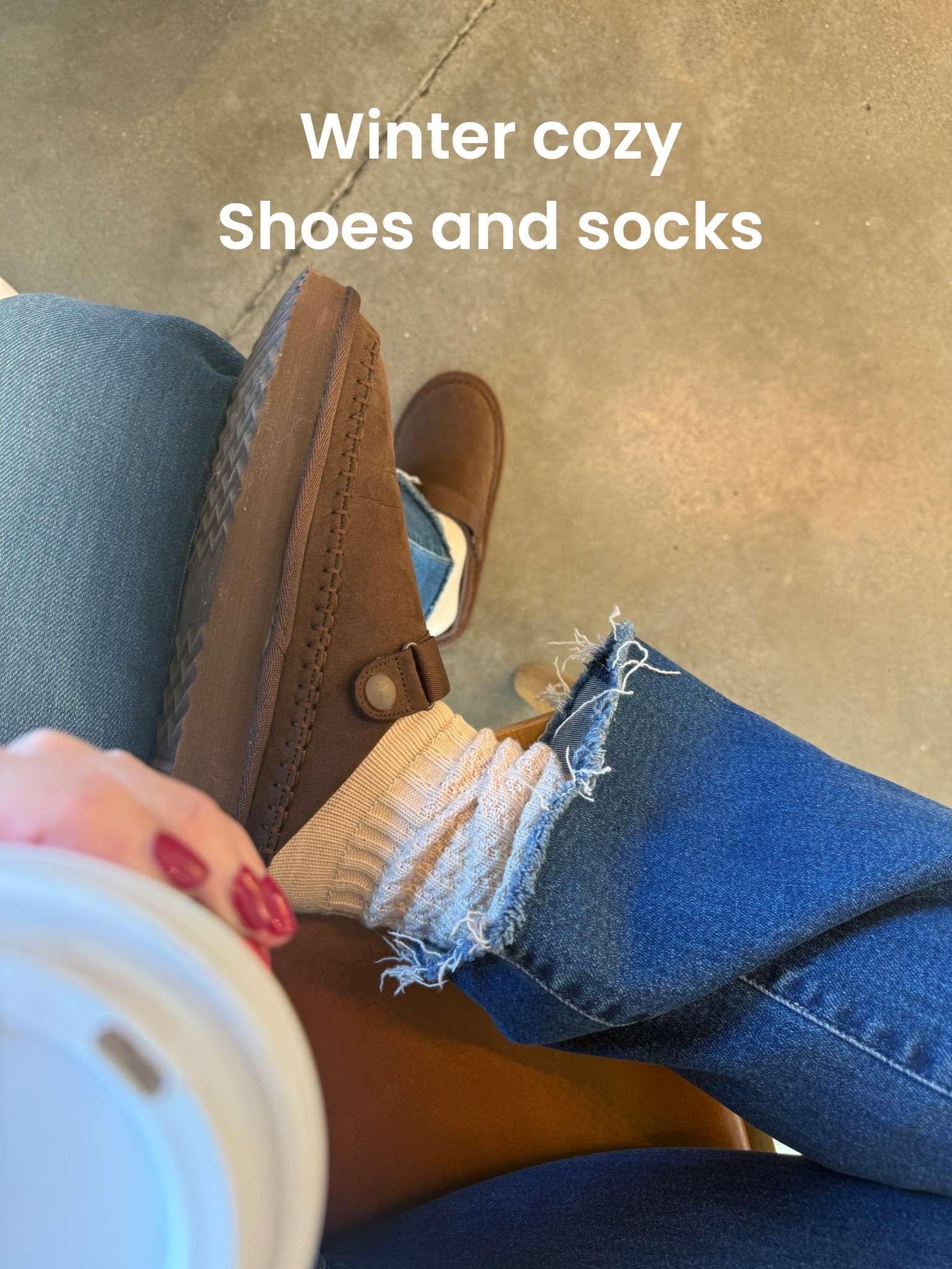 Winter cozy shoes and socks

Cold winter days  call for cozy layers✔️

Rebeca Allen Chocolate brown suede slip ons with Sherpa lining, with straps that can go across heel or slid to the front like I am wearing them
 #SugarByRebeccaAllen #RebeccaAllenStyle #TheSugarSlippers in your post.
Use LINK to save  20%  with promo code DARCY20

So very comfortable and cozy warm ❤️ true to size

Slouching socks  sold in a set  of verity of colors and so cozy and affordable 

Jeans are mothers flared frayed hem fit tts 


#LTKOver40 #LTKootd #LTKdayinmylife