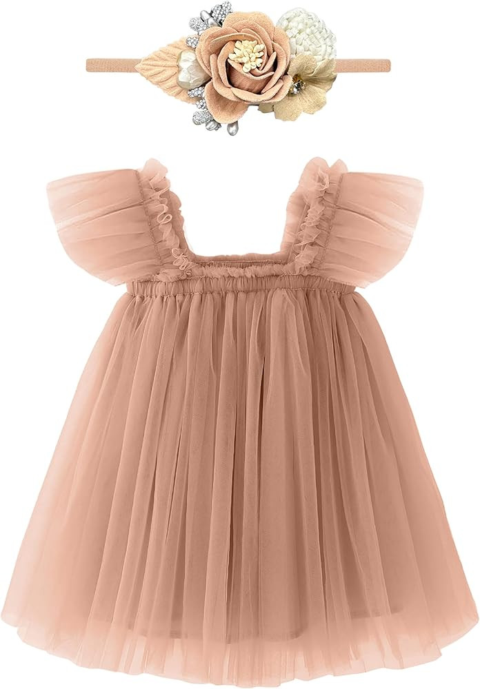 Baby Girl First Birthday Outfit Cake Smash 1st Birthday Dress with Flower Headband | Amazon (US)
