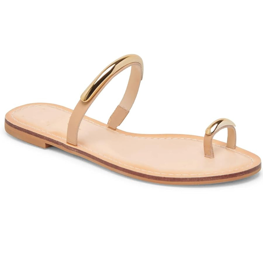 Toe Ring Thong Sandals for Women Open Toe Slide Flat Sandals Casual Summer Dressy Beach Sandals | Amazon (US)